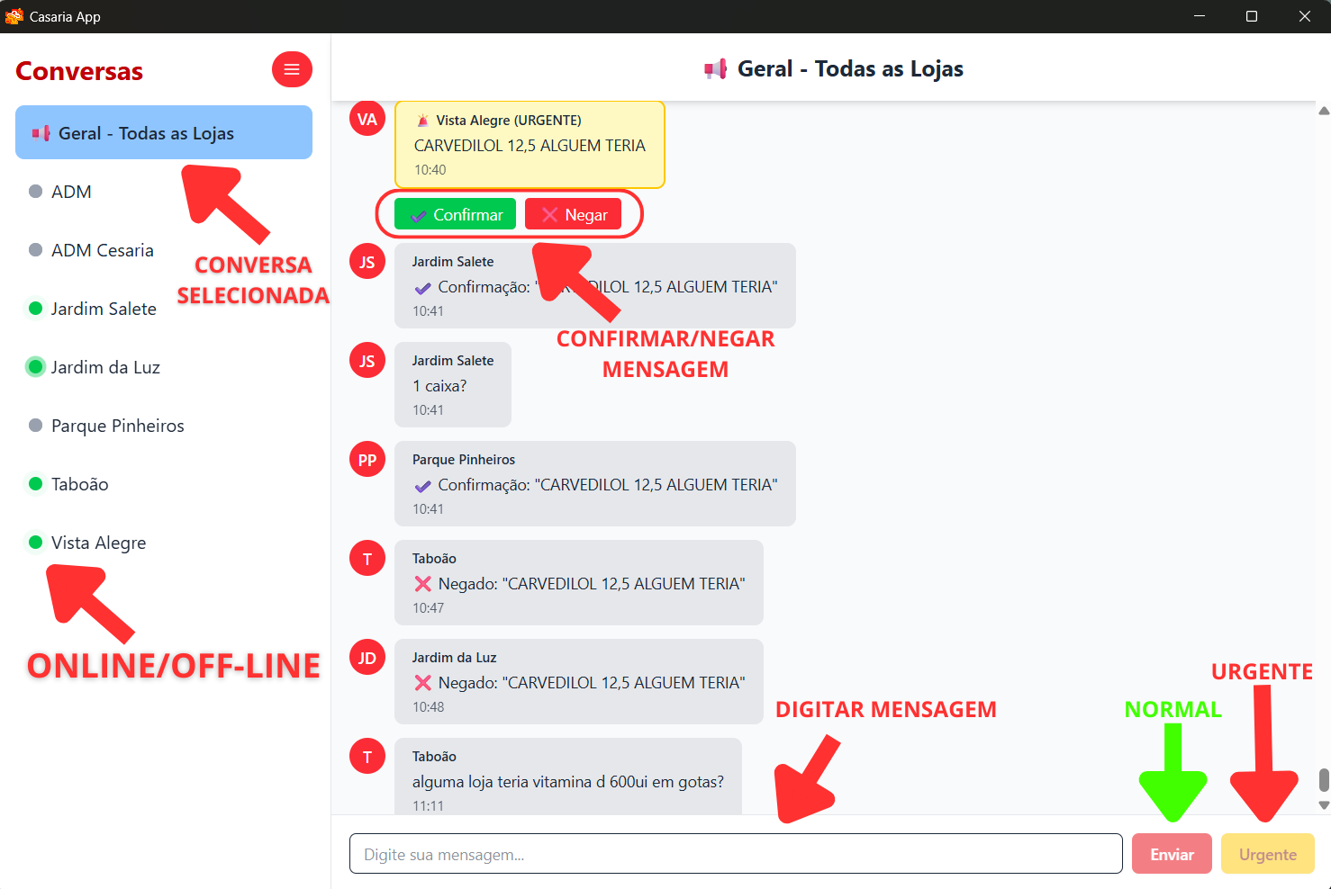 Tela de conversas do Cesária App